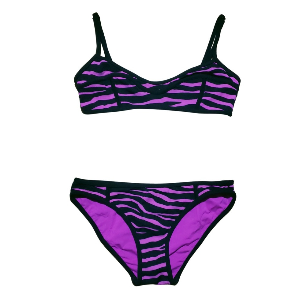 Michael Kors Womens Pink & Black Animal Print Two-Piece Swim Bikini Size 8